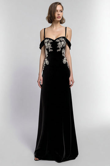 Velvet Black Cold Shoulder Sheath Long Holiday Party Dress